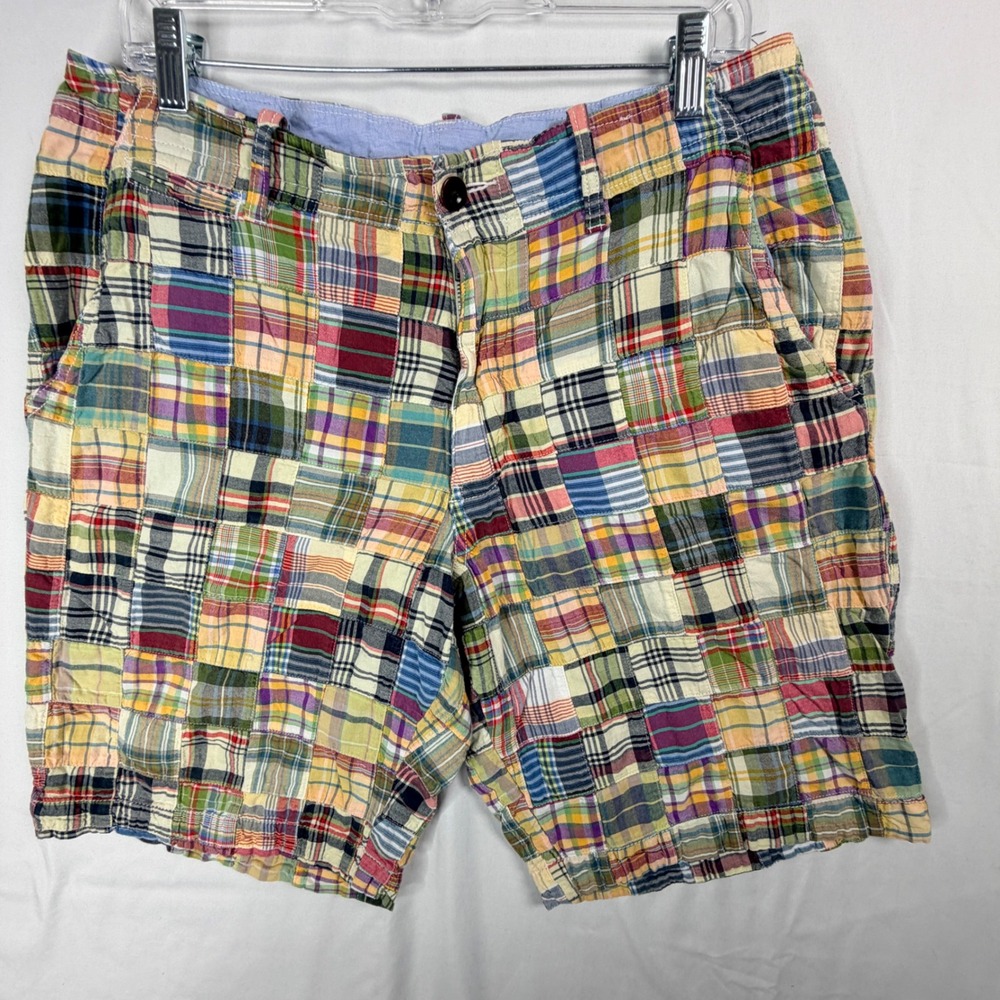 J.Crew Shorts 32W Multi Patchwork Madras Plaid Cotton Preppy Casual 1886